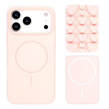 Apple iPhone 18 Pro Hoesje - Licht Roze - Siliconen Back Cover met Afneembare Hartjes Zuignappen