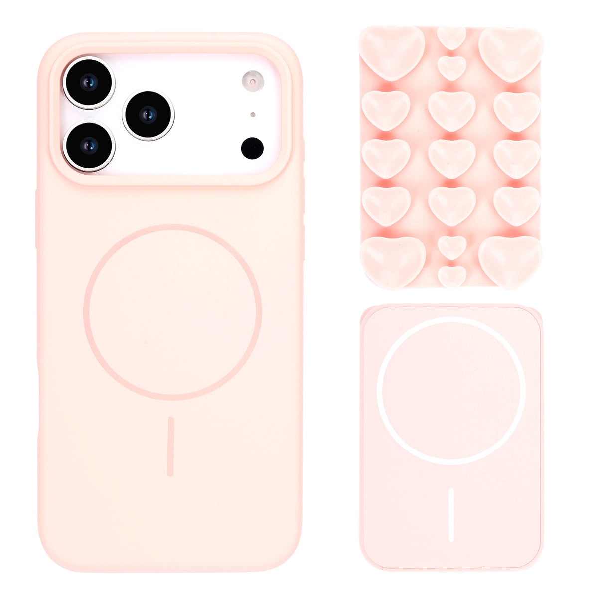 Apple iPhone 17 Pro Max Hoesje - Licht Roze - Siliconen Back Cover met Afneembare Hartjes Zuignappen