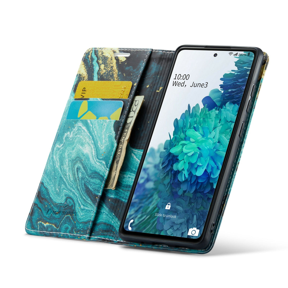 Samsung Galaxy A51 5G Case - Blue Aquamarine - Marble Wallet Case