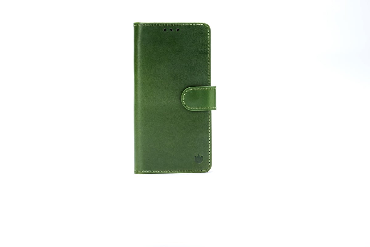 Apple iPhone Air Hoesje - Olive Green - Echt Leren MagSafe Bookcase