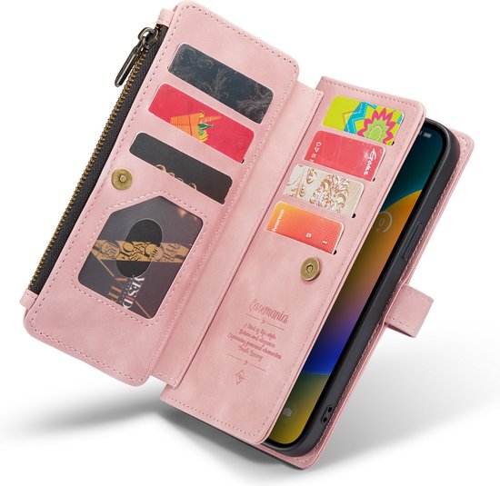Apple iPhone 14 Pro Hoesje - Pale Pink - Luxe Bookcase met Rits en Telefoonkoord