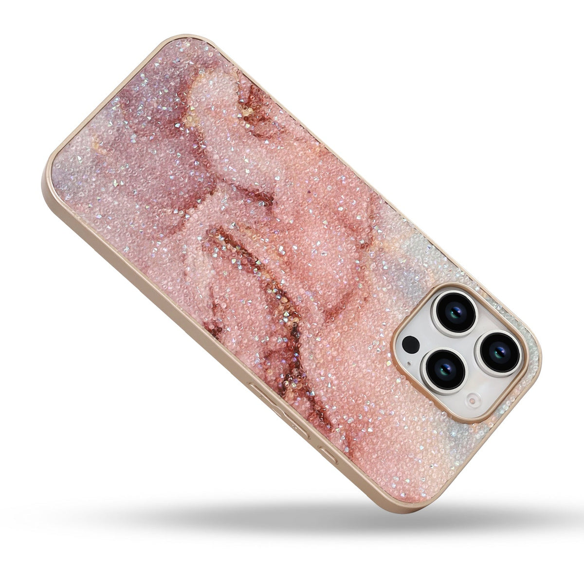 Apple iPhone 16 Pro Hoesje - Roze - Diamant Marmer Glitter Back Cover