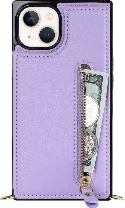 Apple iPhone 14 Hoesje - Paars - Luxe Back Cover met Telefoonkoord en Rits