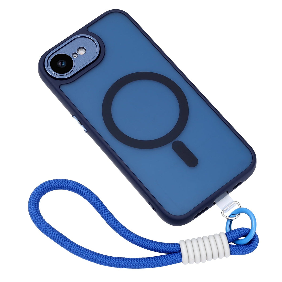 Apple iPhone 16e Case - Blue with Wrist Band - Matte Armor MagSafe Back Cover with Phone Strap