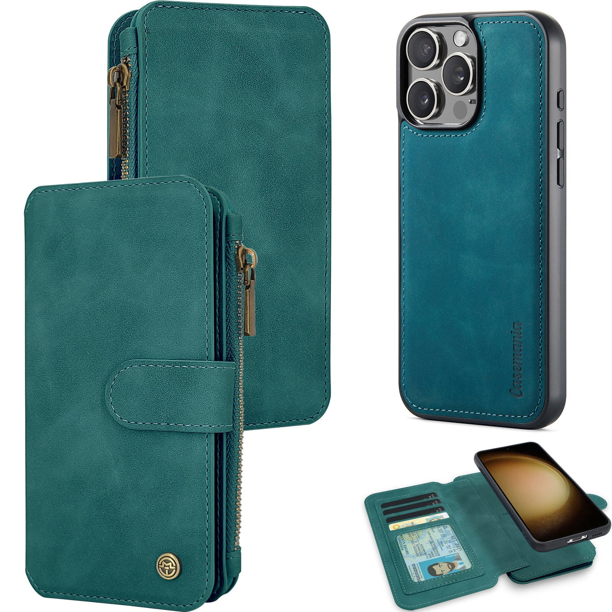 Apple iPhone 16 Pro Case - Emerald Green - 2-in-1 Wallet Case with Zipper