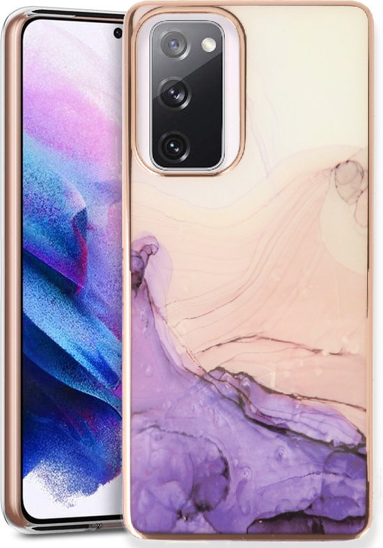 Samsung Galaxy S20 FE Hoesje - Paars - Siliconen Marmer Back Cover