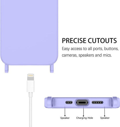 iPhone 14 Hoesje - Paars - Siliconen Back Cover met Telefoonkoord