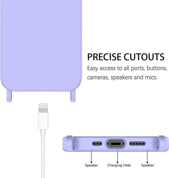 iPhone 14 Plus Hoesje - Paars - Siliconen Back Cover met Telefoonkoord