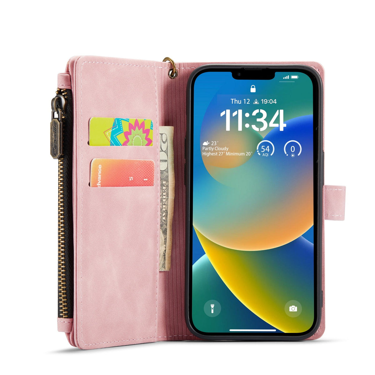 Apple iPhone 7 Hülle - Pale Pink - Luxus-Klapphülle mit Kartenfach und Reißverschluss