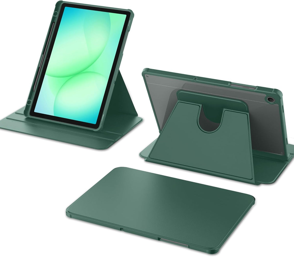 Samsung Galaxy Tab A11/A9 Tablet Case - Dark Green - 360° Rotating Tablet Cover with Clear Back