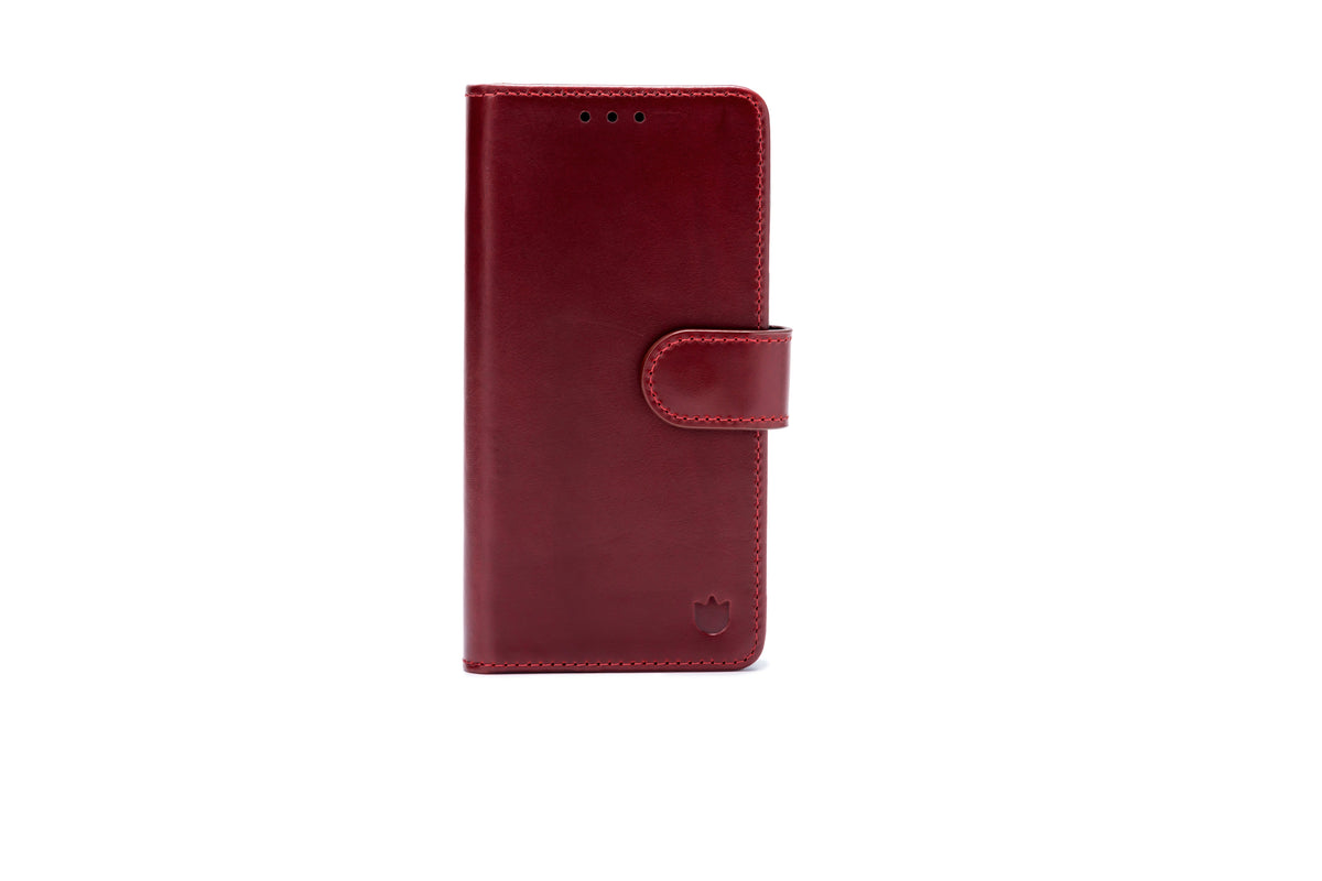 iPhone 17 Pro Max Hülle - Burgunderrot - Echtleder-Bookcase