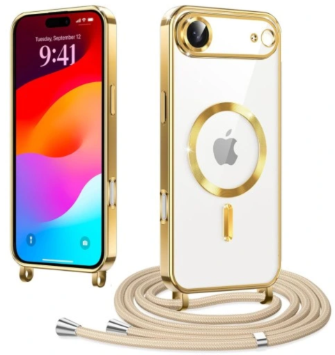 Apple iPhone Air Hoesje - Goud - Siliconen MagSafe Back Cover met Telefoonkoord