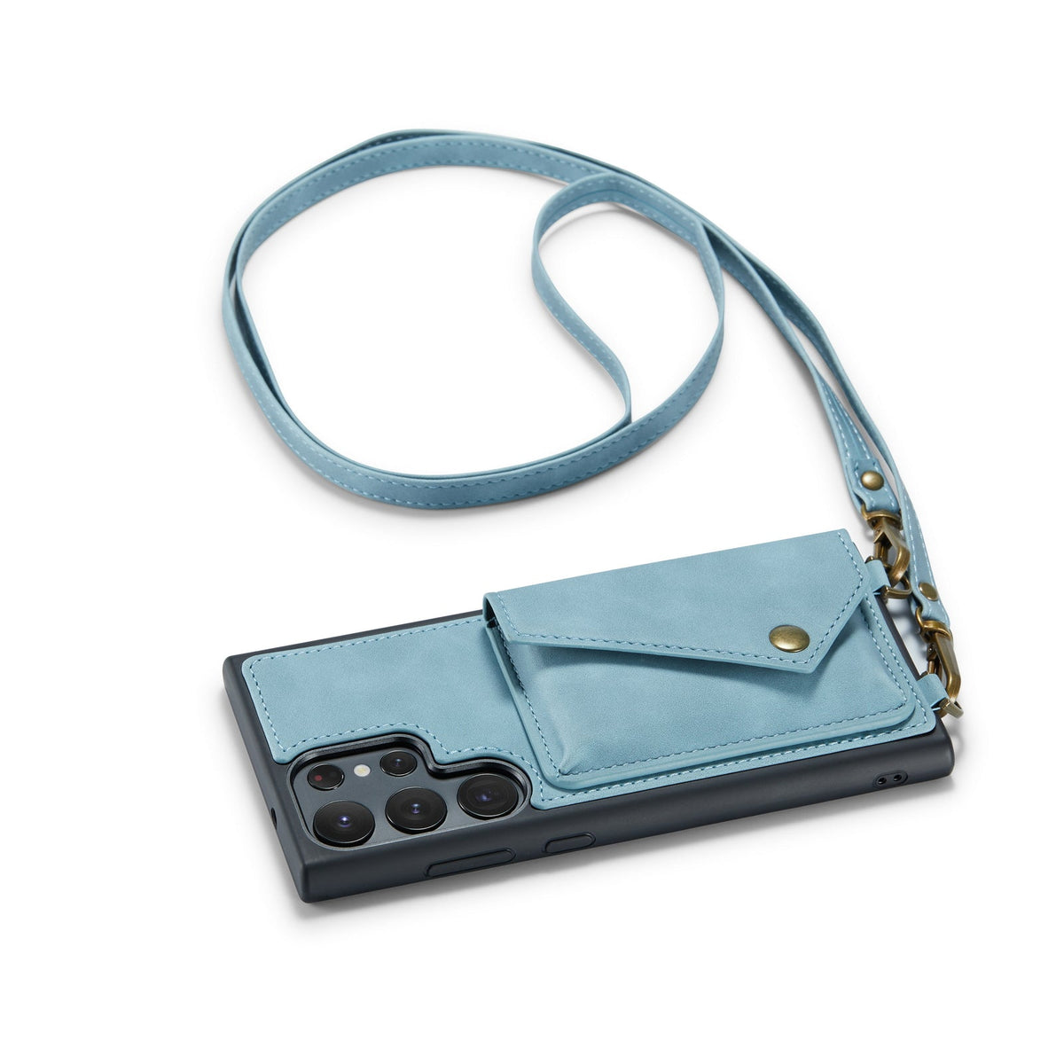 Samsung Galaxy S23 Ultra Hoesje - Aqua Blue - Luxe Back Cover met Telefoonkoord