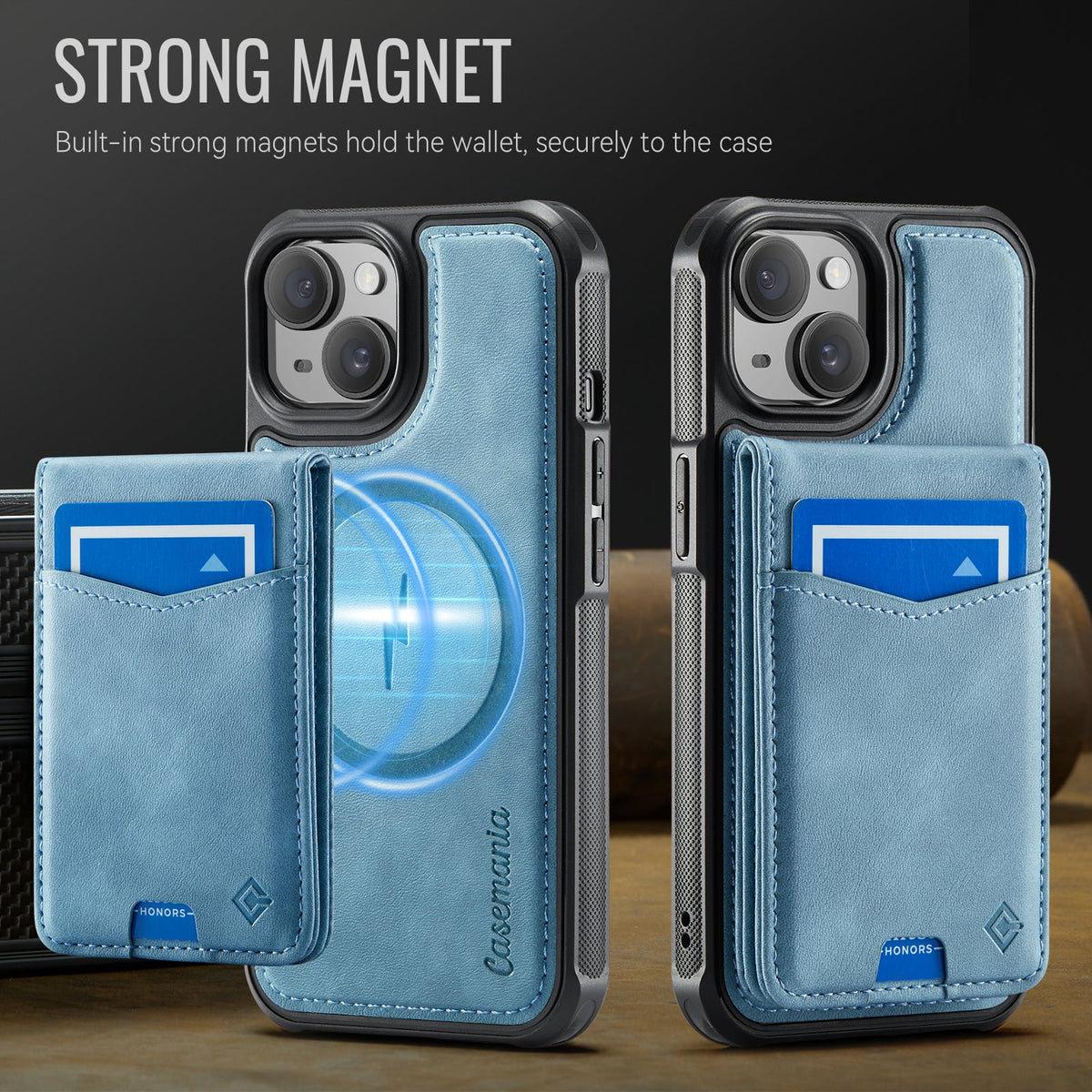 Apple iPhone 15 Case - Aqua Blue - MagSafe Back Cover with Card Holder
