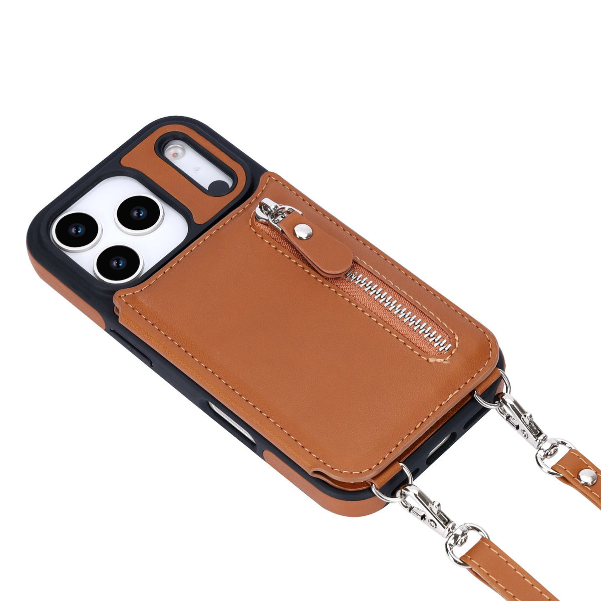 Apple iPhone 18 Pro Max Hoesje - Bruin - Luxe Back Cover met Telefoonkoord en Rits