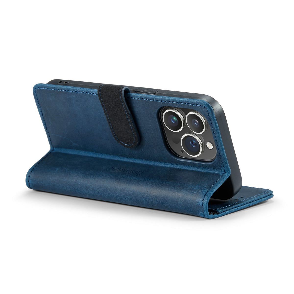 Apple iPhone 14 Pro Max Hülle - Blau - Echtleder-Klapphülle mit Kartenfach