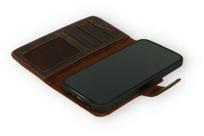 Apple iPhone 13 Pro Case - Dark Brown - Genuine Leather Wallet Case