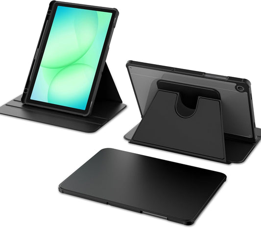 Samsung Galaxy Tab A11/A9 Tablet Case - Black - 360° Rotating Tablet Cover with Clear Back