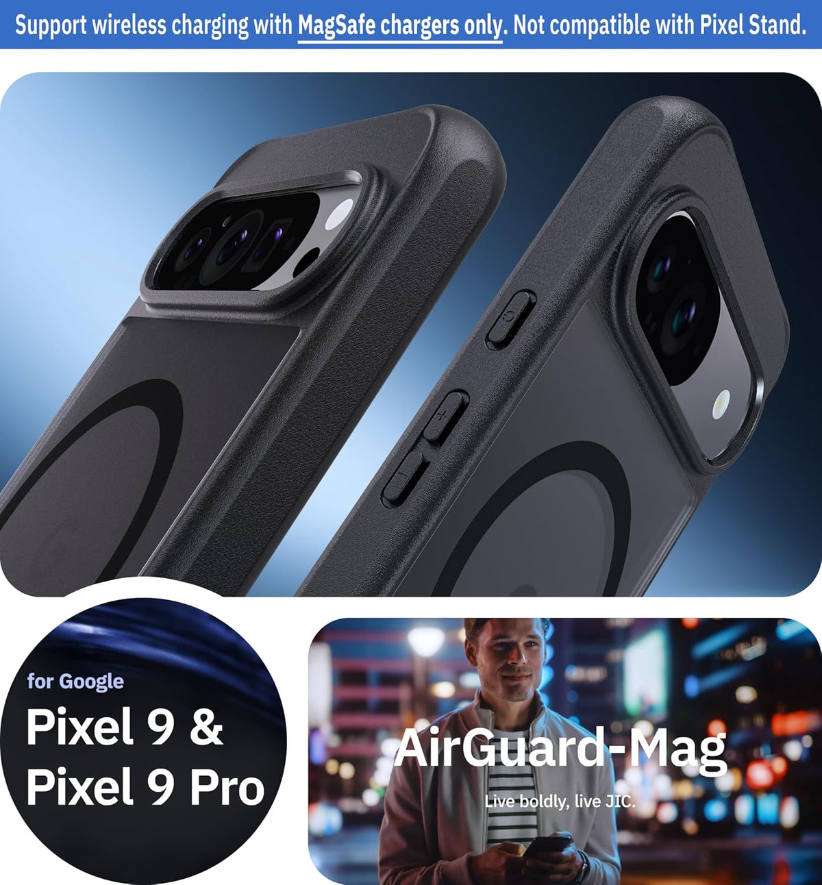 Google Pixel 9 Hoesje - Zwart - Matte Armor MagSafe Back Cover