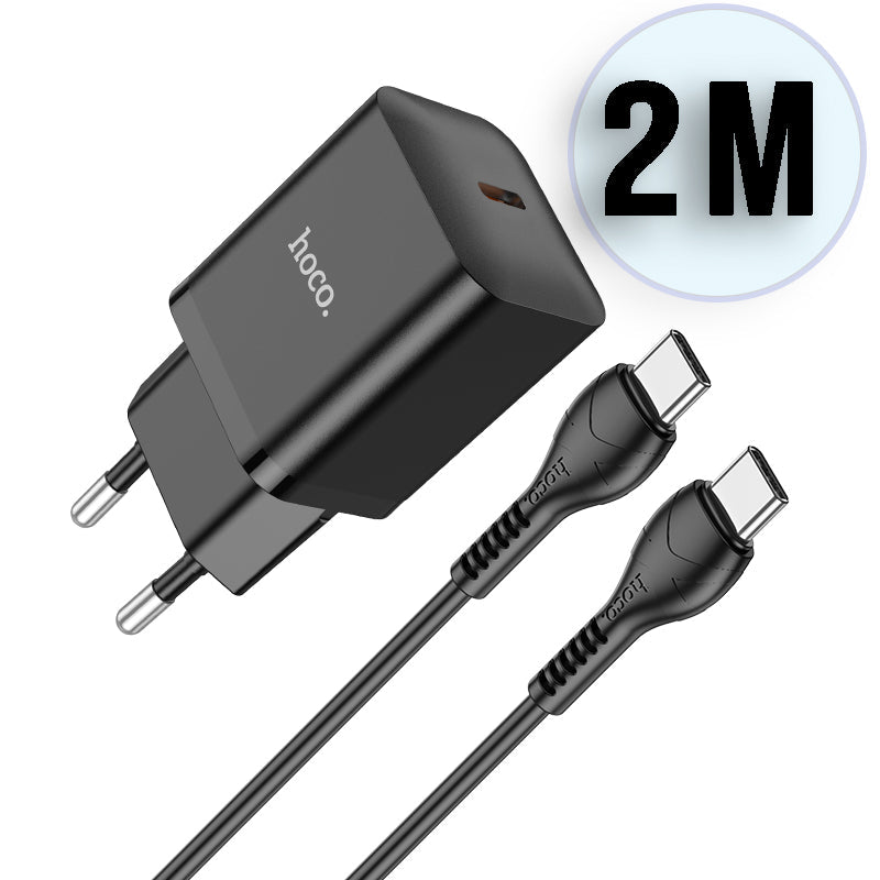 Chargeur rapide Hoco 20W USB-C avec câble USB-C 2 m - Noir
