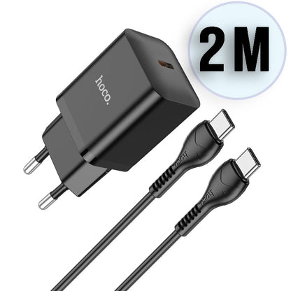 Chargeur rapide Hoco 20W USB-C avec câble USB-C 2 m - Noir