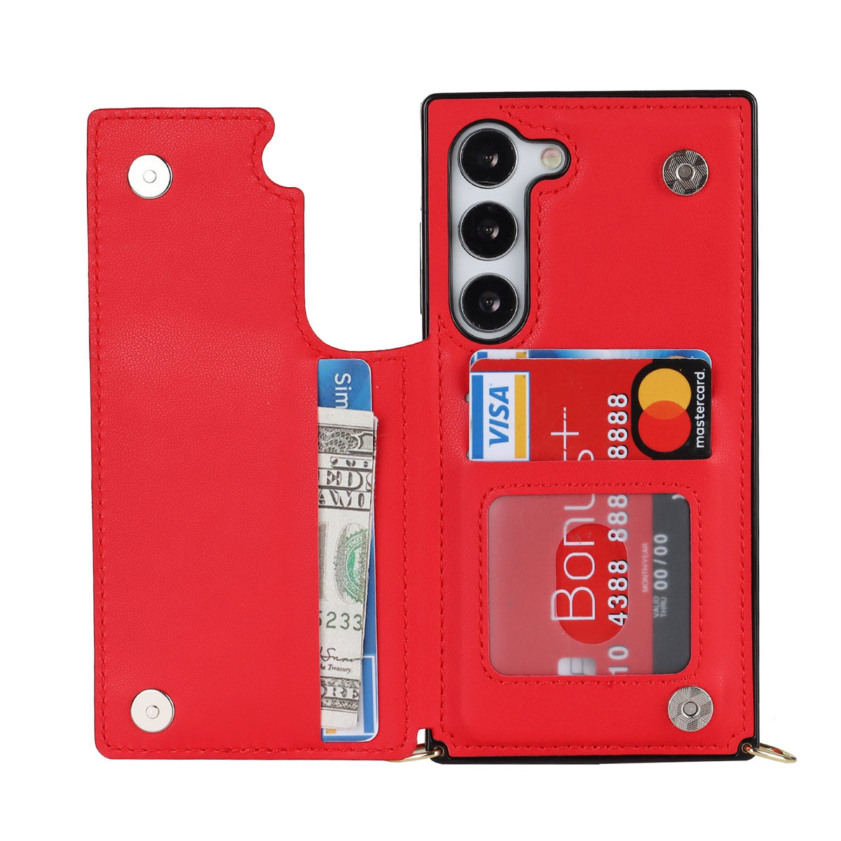 Samsung Galaxy S21 FE Hoesje - Rood - Luxe Back Cover met Telefoonkoord en Rits