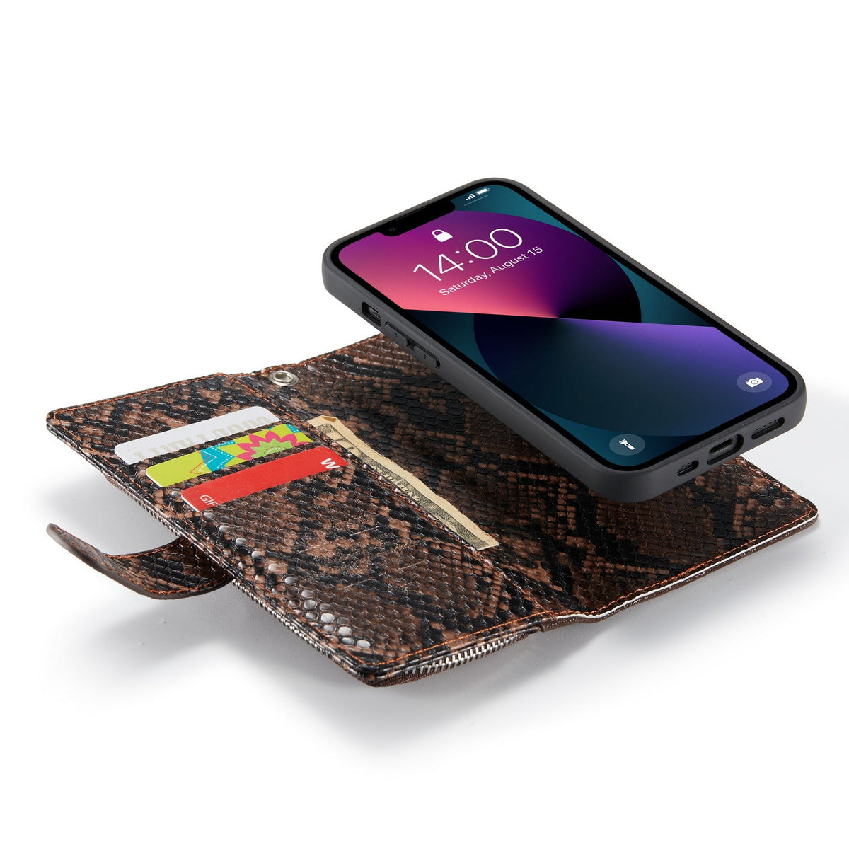 Apple iPhone 13 Mini Hoesje - Bruin - Luxe Bookcase met Rits