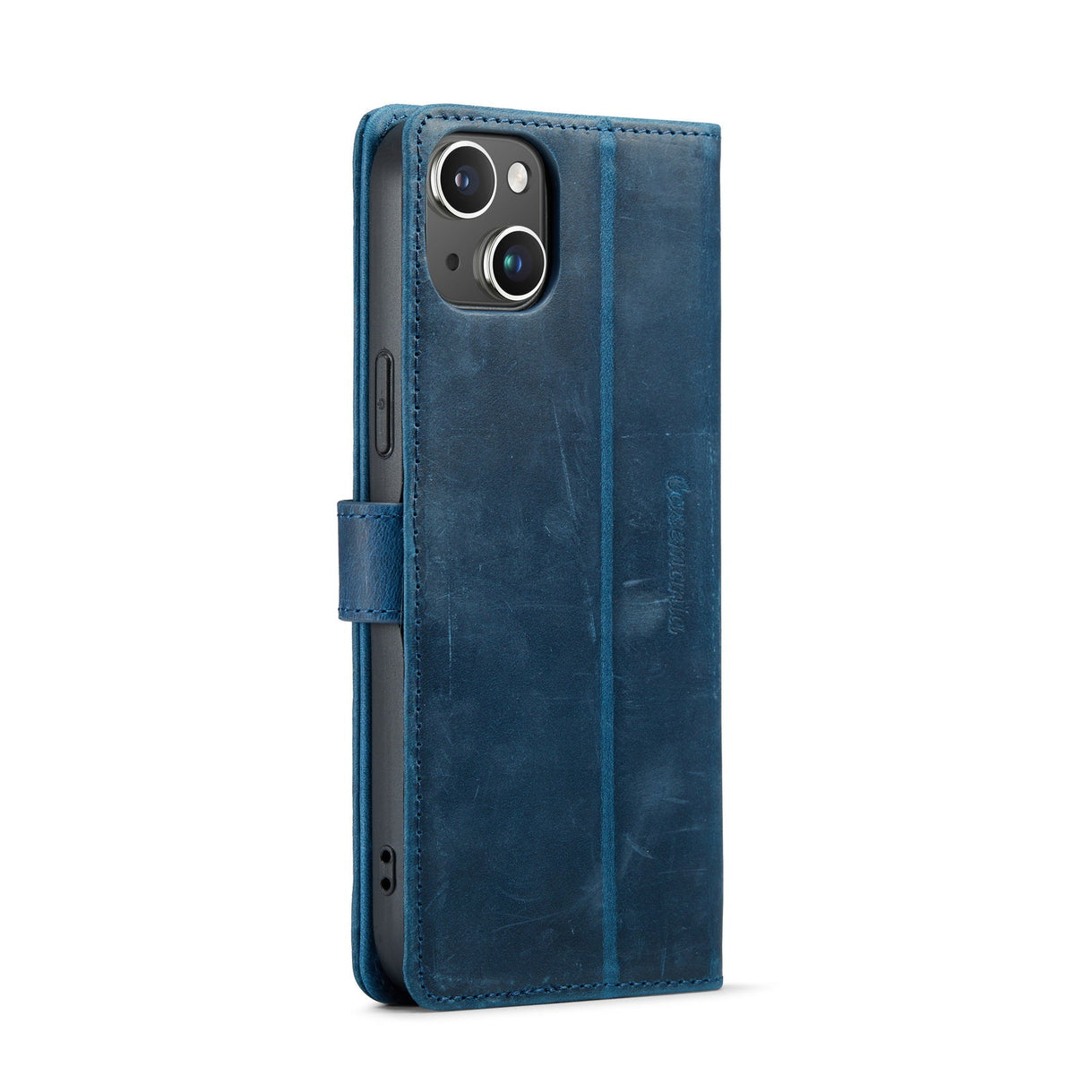 iPhone 14 Plus Case - Blue - Genuine Leather Wallet Case