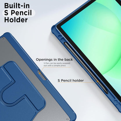 Samsung Galaxy Tab A11 Plus / A9 Plus Tablethoes - Donker Blauw - 360° Draaibaar Tablet Cover met Transparante Achterkant