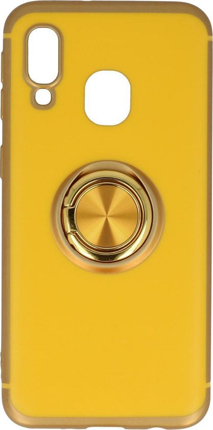 Samsung Galaxy A40 Hoesje - Geel - Siliconen Ring Kickstand Back Cover