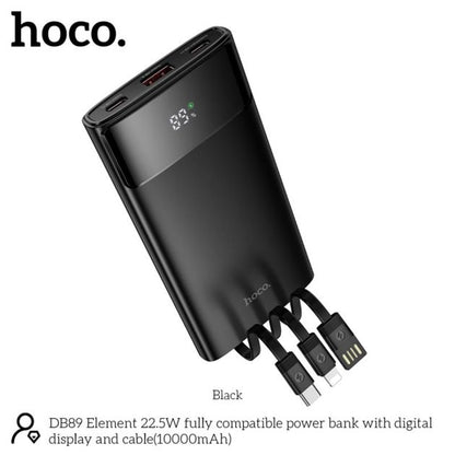 Hoco Powerbank 10.000mAh 22.5W met Ingebouwde Kabels - Zwart