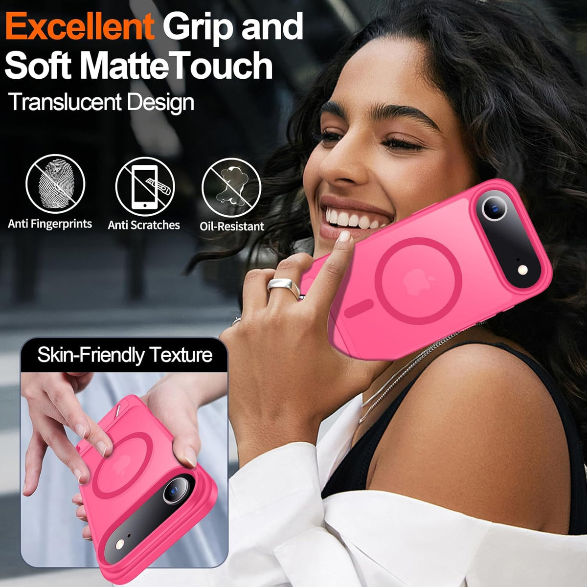 iPhone 17 Air Hoesje - Neon Roze - Matte Armor MagSafe Back Cover met Kickstand