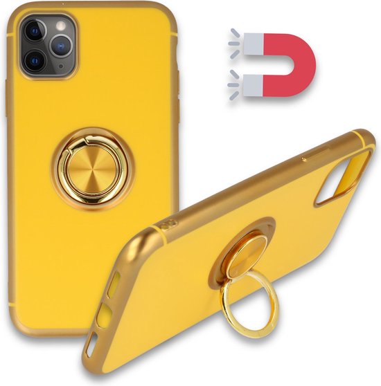 Apple iPhone 11 Pro Max Case - Yellow - Silicone Ring Kickstand Back Cover