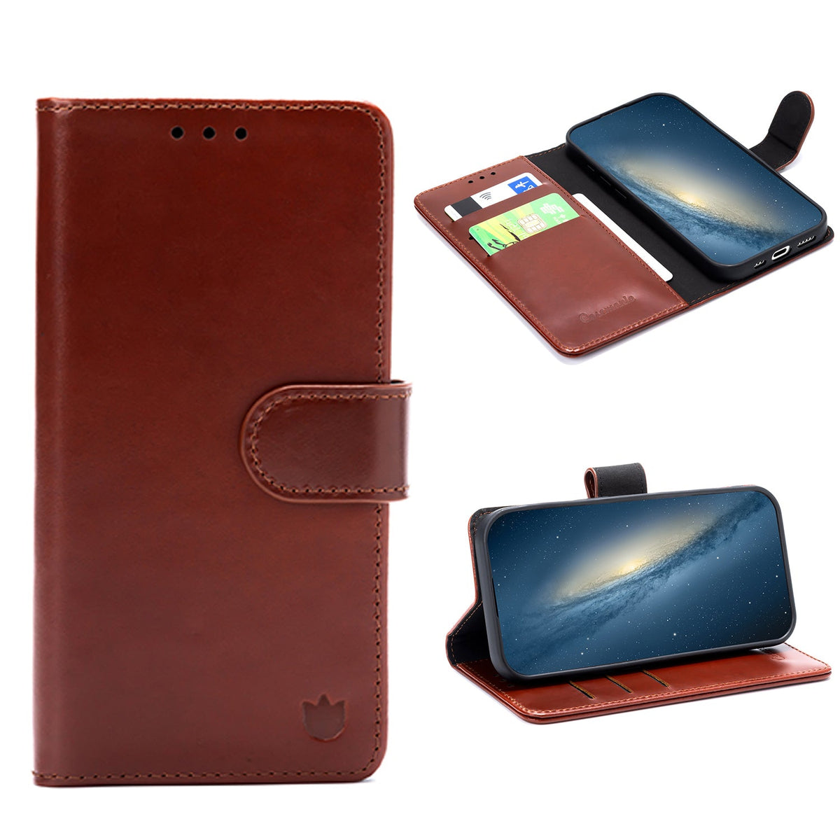 Samsung Galaxy S25 FE Hoesje - Chestnut Brown - Echt Leren Bookcase