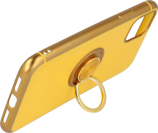 Apple iPhone 11 Pro Hoesje - Geel - Siliconen Ring Kickstand Back Cover