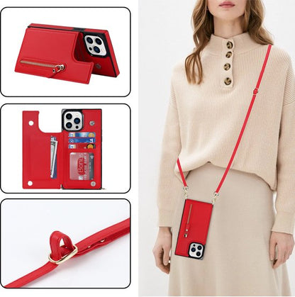 Apple iPhone 15 Pro Max Hoesje - Rood - Luxe Back Cover met Telefoonkoord en Rits