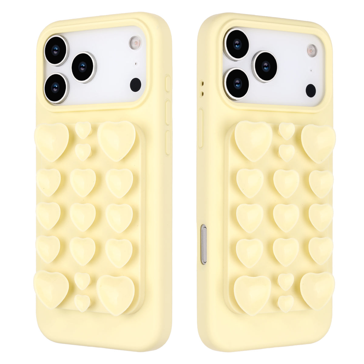 Apple iPhone 18 Pro Hoesje - Geel - Siliconen Back Cover met Afneembare Hartjes Zuignappen