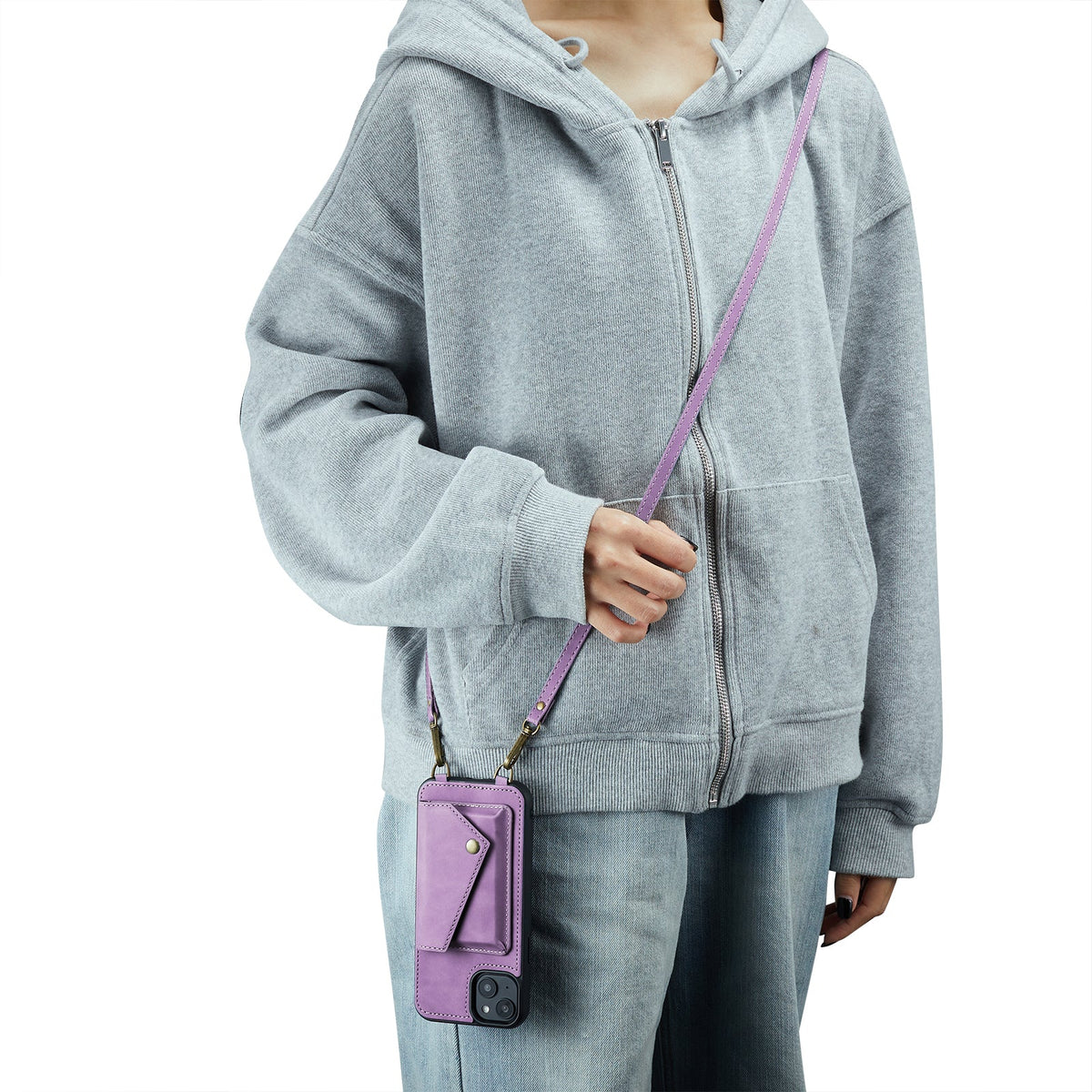 Apple iPhone 15 Case - Bright Lila - Luxury Back Cover with Phone Strap