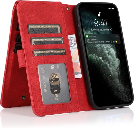Oppo A76 Hoesje - Rood - Extra Stevige Luxe Bookcase met Rits en Vakken