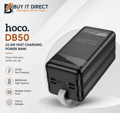 Hoco Powerbank 80.000mAh met LED-lamp - Zwart