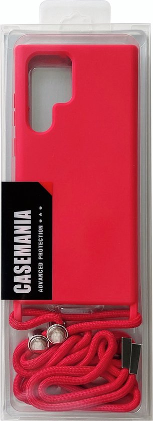 Samsung Galaxy S22 Ultra Hoesje - Rood - Siliconen Back Cover met Telefoonkoord
