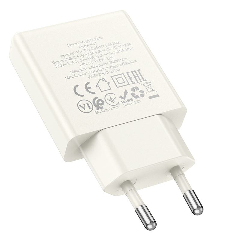 Hoco 30W USB-C Schnellladegerät mit USB-C-Kabel 1m - Weiß