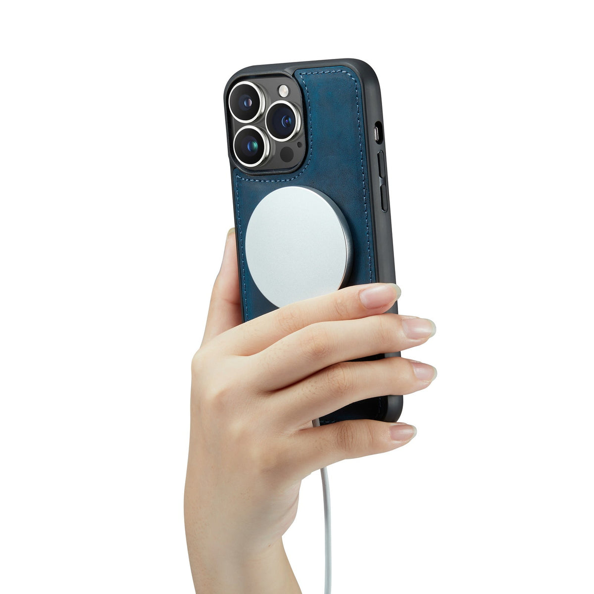 Apple iPhone 15 Pro Hoesje - Navy Blue - Echt Leren 2 in 1 MagSafe Bookcase