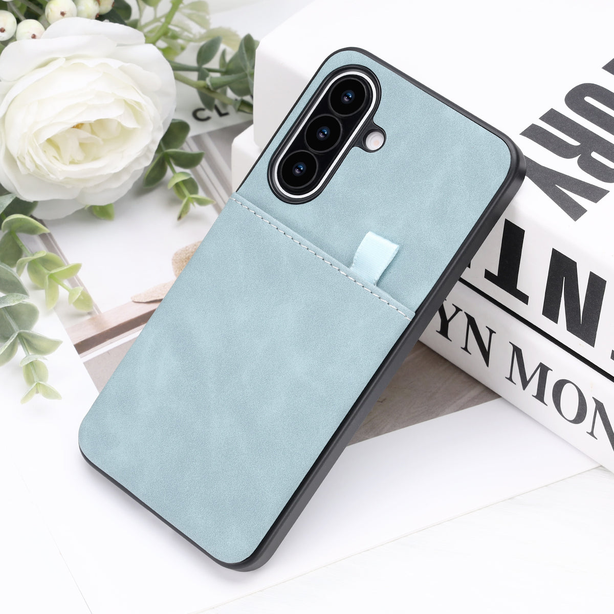 Samsung Galaxy S26 FE Hoesje - Aqua Blue - Kunstleren Back Cover met Pull-Tab Pasjeshouder