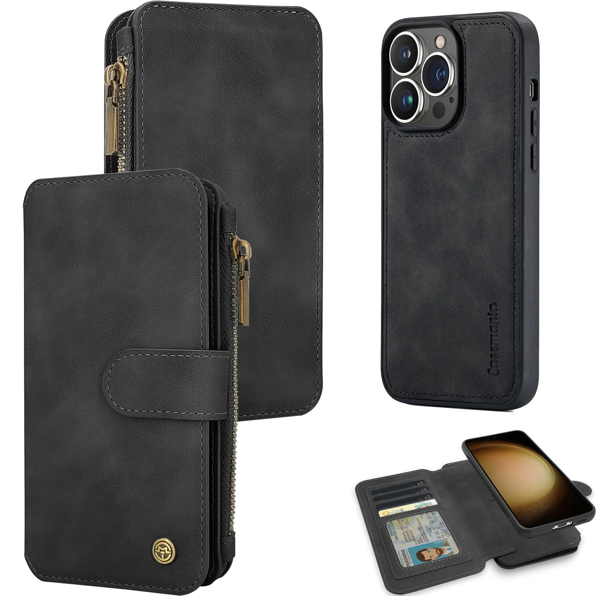 Apple iPhone 15 Pro Case - Charcoal Gray - 2-in-1 Flip Case with Zipper