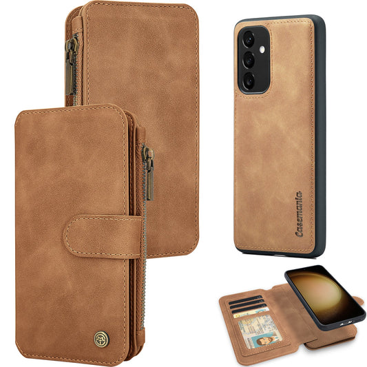 Samsung Galaxy A15 5G Hülle - Sienna Brown - Luxus-Klapphülle mit Kartenfach und Reißverschluss