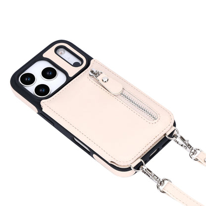 Apple iPhone 18 Pro Hoesje - Beige - Luxe Back Cover met Telefoonkoord en Rits