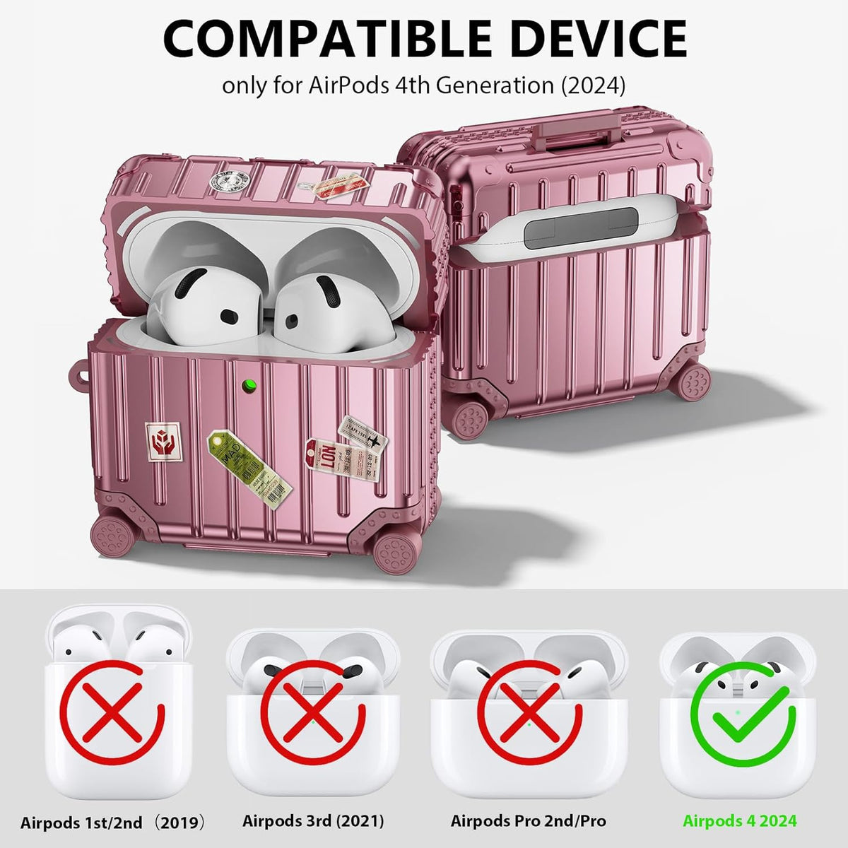 Apple AirPods 4 Hoesje - Koffer Suit Case met Stickers - Rosegoud