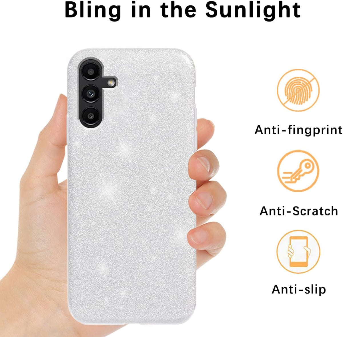 Samsung Galaxy A14 4G Hoesje - Zilver - Glitter Back Cover