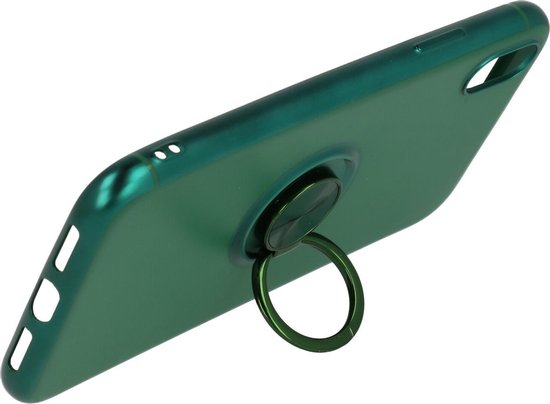 Apple iPhone Xs Max Case - Green - Silicone Ring Kickstand Back Cover